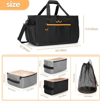Camping Gear Organizer, 3 Pcs Camping Packing Cubes and 1 Pcs Mesh Pocket with Carrying Bag for Kitchen Supplies, 5-in-one Tactical Travel Storage with Transparent Window for Car Trunk Patented Design