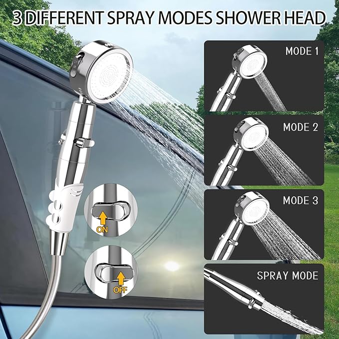Portable Camping Shower, Upgraded Outdoor Camp Shower with 6000mAh Rechargeable Electric Shower Pump IPX7 Waterproof Outdoor Shower for Camping, Hiking, Traveling