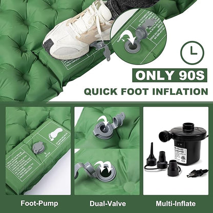 Deluxe 2-Person Sleeping Pad for Camping, Double Ultra-Light Inflatable Camping Mattress with Pillow, Built-in Foot Pump for Backpacking, Hiking & Travel - Includes Carry Bag & Repair Kit
