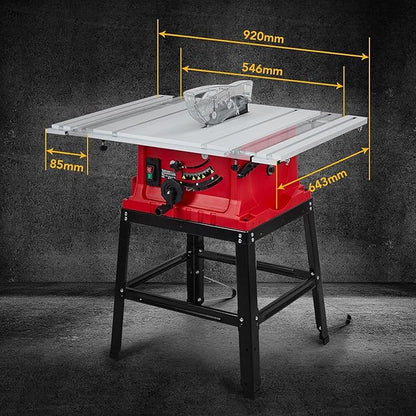 10inch Table Saw, Portable Benchtop Table Saw, Stand & Push Stick, 5000RPM, Adjustable Blade Height, With Port for Connecting Dust Collector, 90°Cross Cut & 0-45°Bevel Cut