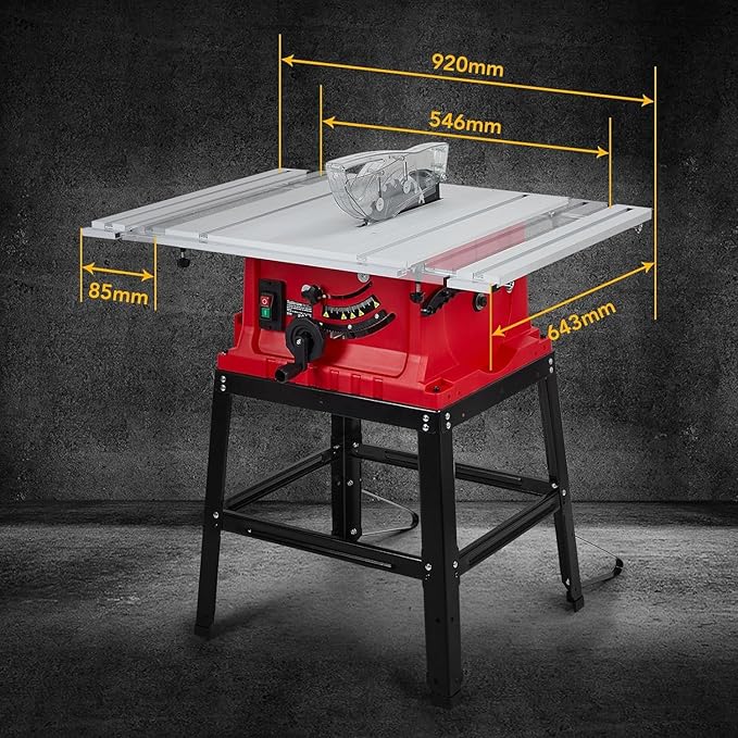 10inch Table Saw, Portable Benchtop Table Saw, Stand & Push Stick, 5000RPM, Adjustable Blade Height, With Port for Connecting Dust Collector, 90°Cross Cut & 0-45°Bevel Cut