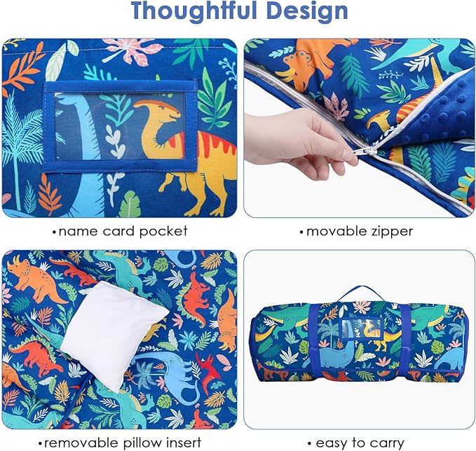 Kids Sleeping Bag Nap Mat with Removable Pillow and Blanket,Extra Thick Large 2 in 1 Slumber Bags for Boys Girls,Toddler Nap Mat for Preschool Daycare Travel Camping
