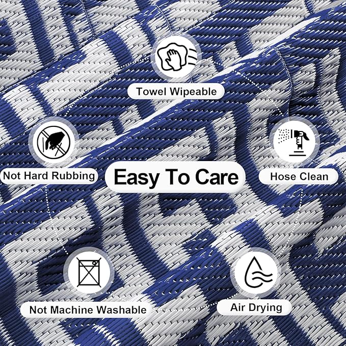 OutdoorLines Outdoor Plastic Area Rugs for Patio 5x8 ft - Reversible Outside Carpet, Stain & UV Resistant RV Mats, Straw Rug for Camping, Deck Garden, Porch and Balcony, Geometry Navy & Light Grey