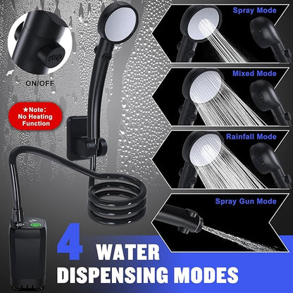 Portable Shower for Camping, [Long-Lasting] Spopal 6000mAh Rechargeable Camping Shower with Intelligent LED Display, 4 Spray Modes, IPX7 Waterproof Outdoor Camp Pump for Hiking, Travel, Car, Pet