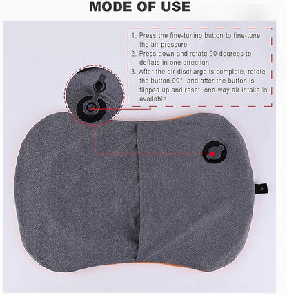 Portable Inflatable Neck Pillow for Outdoor Travel, Camping, Office Naps-Polyester + Washable Cotton-Color Available-Simple and Comfortable (Gray)