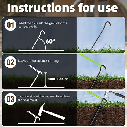 10Pcs Metal Tent Pegs with Hooks. 7 inches Durable Garden Stake Ground Anchors Awning Metal Hooks. Heavy Duty, Waterproof & rustproof. Ideal for Camping, Yard Decor, Picnic & tarp(Black)