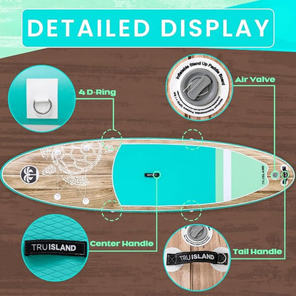 TRUISLAND Inflatable Paddle Board, Stand Up Paddle Board with Backpack, Non-Slip Thickened Deckpad, Waterproof Phone Case, Leash, Paddle, Hand Pump