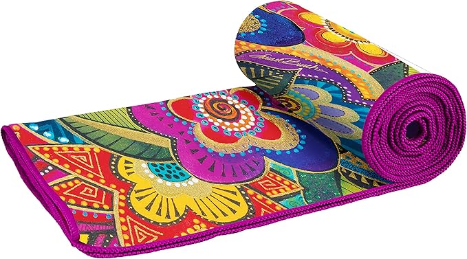 Laurel Burch Carlotta's Garden Large Oversized Microfiber Beach Towel - 40x63 Inches, Sand-Free, Quick-Drying, Ultra-Soft, Ideal for Travel, Pool, and Yoga - Includes Matching Drawstring Travel Pouch