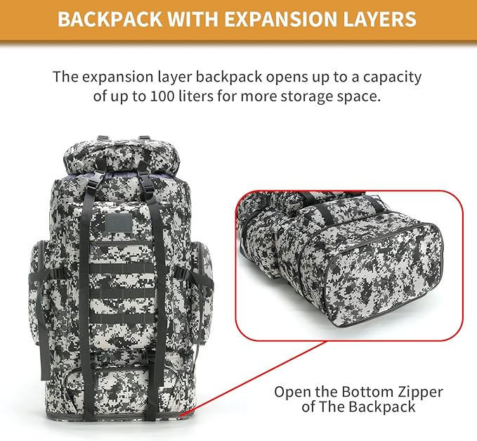 Hiking Daypack for Men Large Army Rucksack molle bag Military Tactical Backpack for Outdoor Traveling Camping