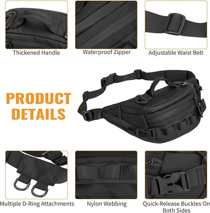 CamGo Tactical Fanny Pack for Men Women Military Waist Bag Molle Utility Hip Belt Pouch Crossbody Bags Bumbag for Cycling Hiking Walking Fishing Black