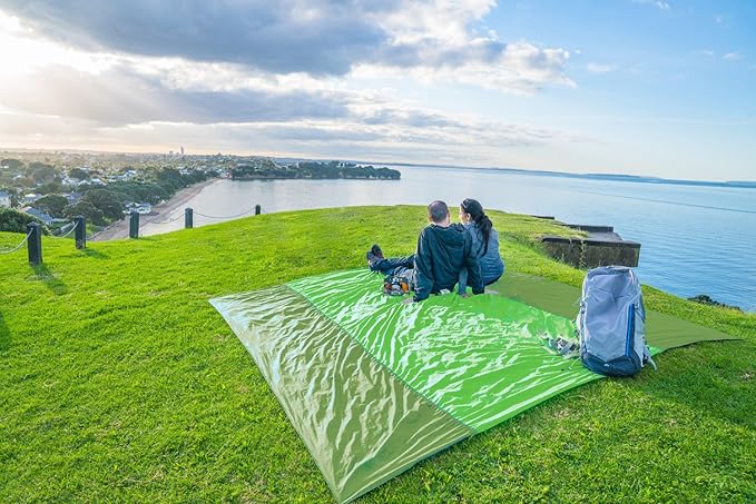 WEKAPO Beach Blanket Sandproof, Extra Large Beach Mat, Big & Compact Sand Free Mat Quick Drying, Lightweight & Durable with 6 Stakes & 4 Corner Pockets