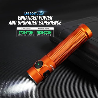 OLIGHT Baton3 Pro 1500 Lumens EDC Rechargeable Flashlights with MCC3, Compact Pocket Flashlight with L-Shape Stand and High Performance LED for Camping and Emergency(Cool White Light: 5700~6700K)