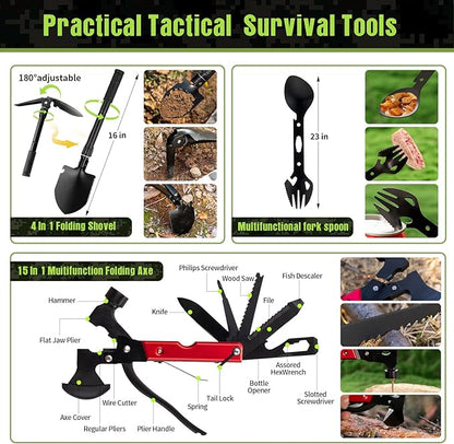 Camping Survival Kit 250Pcs Essential Emergency Gear for Outdoor Adventure, Hiking, Hunting Including Survival Gear, Emergency Supplies Ideal for Disaster Preparedness