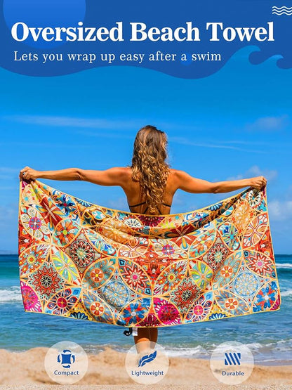 OCOOPA Microfiber Beach Towel - Oversized 80" x 57" - Quick Dry, Sand Free - Lightweight & Compact - Large Beach Towels for Swimming, Camping, Holiday
