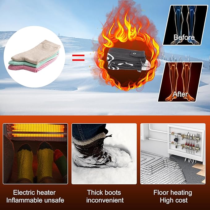 Rechargeable Heated Socks for Women and Men, Electrical Heating Socks with 4500mAh Battery 3 Adjustable Temperature for Outdoor Riding Camping Hiking Motorcycle Skiing