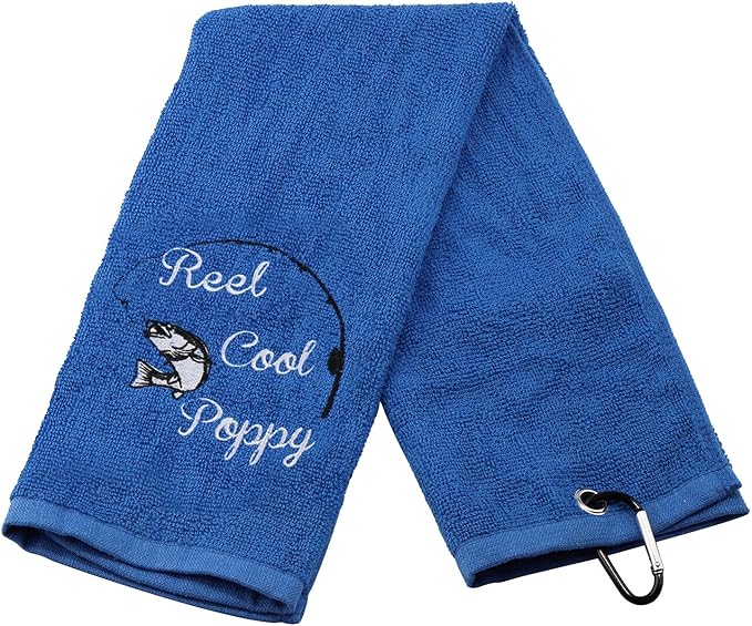 Fishing Towel Fisherman Gift Reel Cool Dad Papa Embroidered Towel with Clip