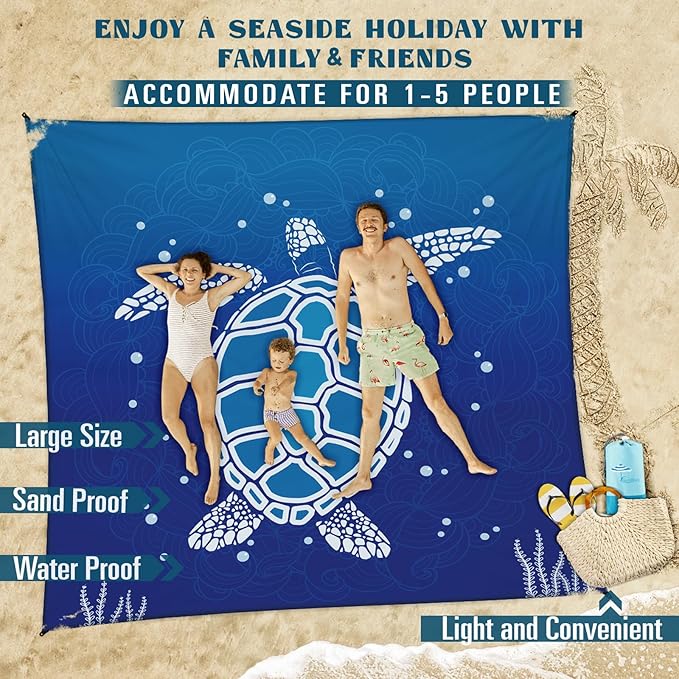 Beach Blanket Sandproof Waterproof 78''×81'' 1-5 Adults Oversized,Compact Lightweight Durable Beach Mat for Travel Camping Hiking Picnic Blanket