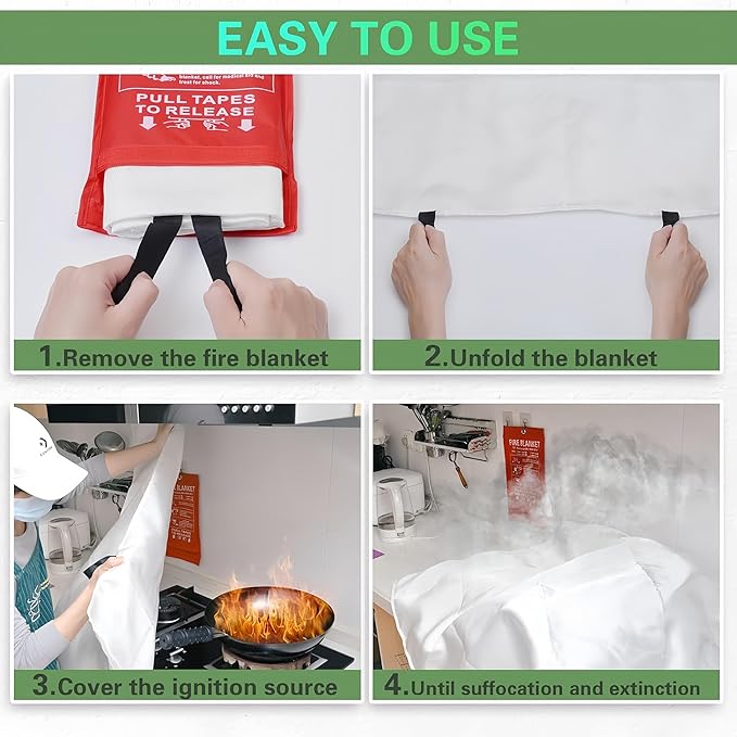 Fire Blankets Emergency for Home,39.4"x39.4" Emergency Fire Blanket for Kitchen Office Warehouse Car Camping Grill Fireplace. (4 Pack)