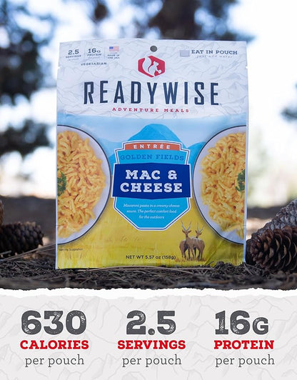 READYWISE - Adventure Meal, Mac & Cheese, 2 Servings, Pack of 1, Emergency Preparedness, Freeze Dried Food, MRE, Snack Pack or Emergency Food, Backpacking, Camping, Hiking, and, Survival Food