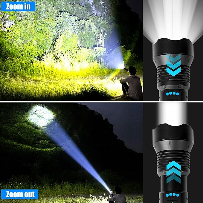 Foleto Rechargeable LED Flashlights High Lumens, 100000 Lumen Super Bright Flashlight, Powerful Tactical Handheld Flash Light, 5 Modes Zoomable Waterproof Flash Lights for Camping, Emergency