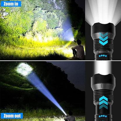 Foleto Rechargeable LED Flashlights High Lumens, 100000 Lumen Super Bright Flashlight, Powerful Tactical Handheld Flash Light, 5 Modes Zoomable Waterproof Flash Lights for Camping, Emergency