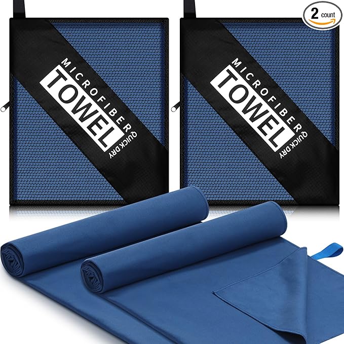 2 Pack Microfiber Beach Towel Large Travel Towel 60 x 30 Inch Quick Dry Swimming Towel Absorbent Ultra Compact Lightweight Camping Towel for Gym, Hiking, Pool, Yoga