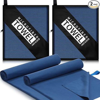 2 Pack Microfiber Beach Towel Large Travel Towel 60 x 30 Inch Quick Dry Swimming Towel Absorbent Ultra Compact Lightweight Camping Towel for Gym, Hiking, Pool, Yoga