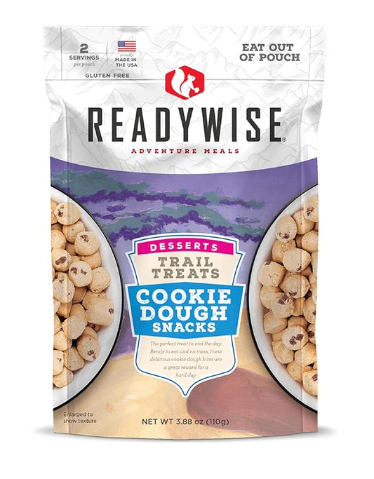 READYWISE - Outdoor Cookie Dough Trail Treats, 2 Servings, Pack of 1, Emergency Preparedness, Freeze Dried Food, MRE, Snack Pack, Survival Food, Emergency Food for Backpacking, Camping, and Hiking