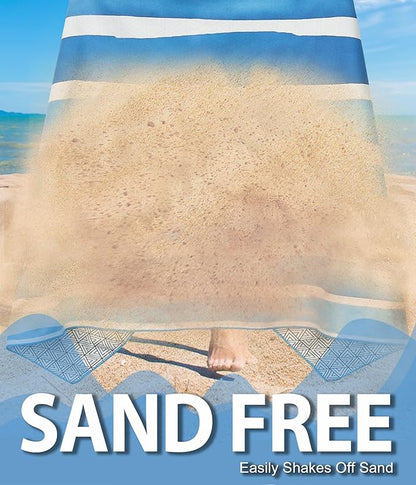 Microfiber Quick Dry Beach Towel – Lightweight Sand Free Oversized X-Large Towel Accessories Travel Must Have Swim Pool Yoga Camping Gear Summer Cruise Ship Compact Sandproof Item Gift Vertical Stripe