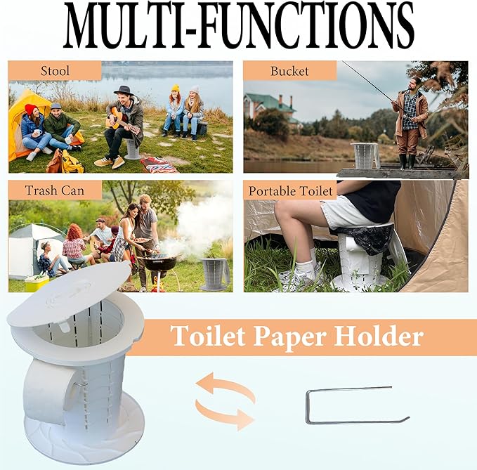 ALEVMOOM Portable Toilet for Adults Outdoor Camping Adjustable Folding Toilet with 6 Garbage Bags,2.8 Pounds Lightweight Portable Potty for Travel/Boat/Road Trips/Beach White