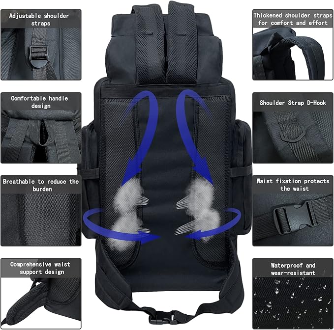 80L 100 Liters Camping Hiking Military Tactical Backpack,Water Resistant Large Travel Daypacks Outdoor MOLLE Rucksack