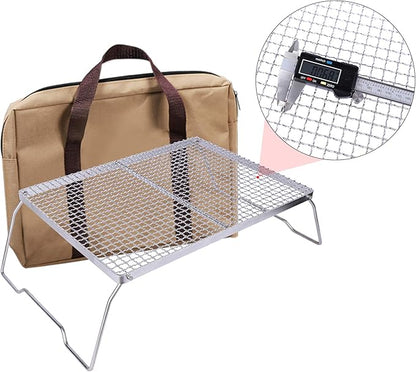 REDCAMP Folding Campfire Grill 304 Stainless Steel Grate, Heavy Duty Portable Camping Grill with Carrying Bag, Silver Large Mesh