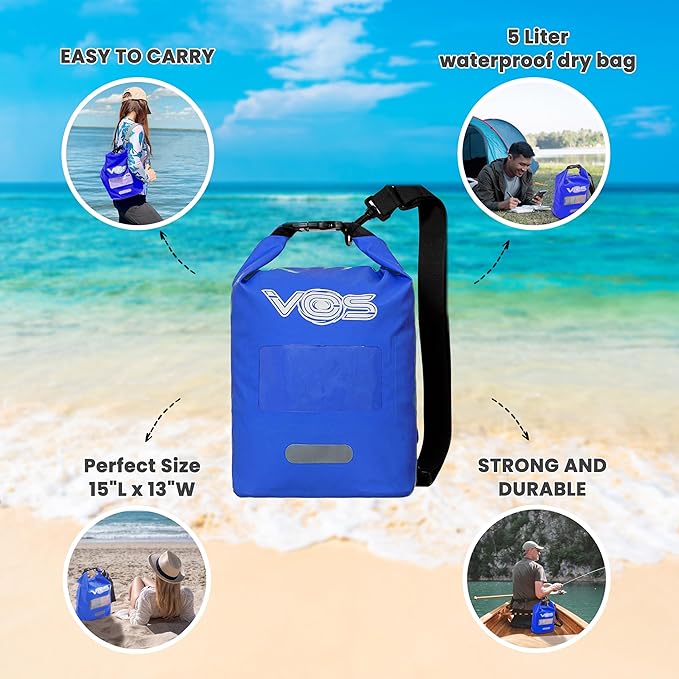VOS Waterproof Premium Dry Bag – 5L | All-purpose Bag Lightweight Dry Storage Bag Backpack for Travel, Swimming, Boating, Kayaking, Camping, Beach (Blue)