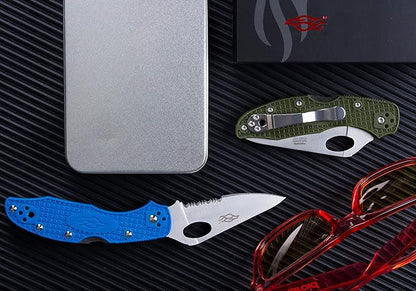 Firebird GANZO F759MS-BL Serrated Blade Folding Pocket Knife 440C Stainless Steel Serrated Blade Nylon Glass Fiber Anti-Slip Handle with Clip Fishing Camping EDC Knife (Blue)