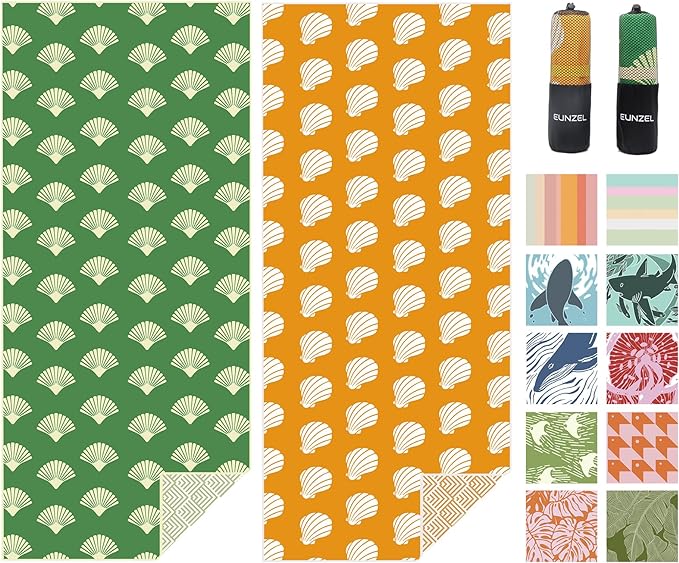 Eunzel 2 Pack Microfiber Beach Towel, Quick Dry Travel Towel Large Sand Free Towel for Beach, Camping, Swim Pool, Gym, Sports& Yoga 71"x32", Sea Shell