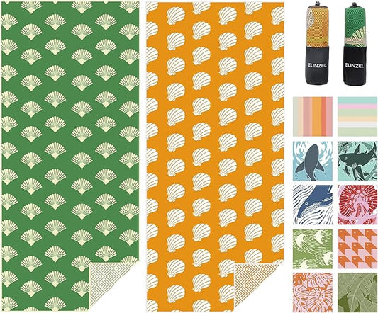 Eunzel 2 Pack Microfiber Beach Towel, Quick Dry Travel Towel Large Sand Free Towel for Beach, Camping, Swim Pool, Gym, Sports& Yoga 71"x32", Sea Shell