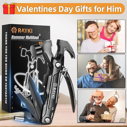 Father's Day Gifts, Hammer Multitool 15 in 1 Birthday Gifts for Men Dad Husband Boyfriend Camping Accessories Survival Gear Multi Tool with Gift Box Cool Gadgets Unique Christmas Gifts Ideas