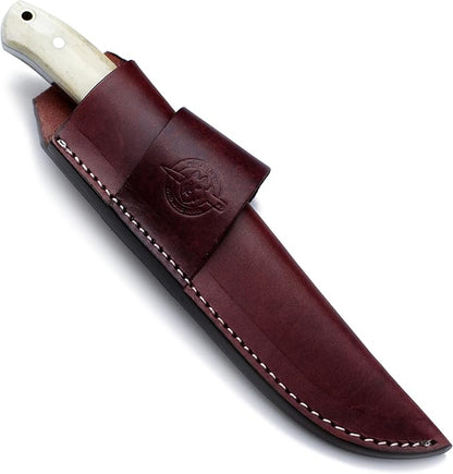 Handmade Damascus Steel Knife Bowie for Hunting,Survival,Camping,Bushcraft,Fixed Blade Dagger with Drop Point Full Tang Micarta Handle, Leather Sheath - WKD-781