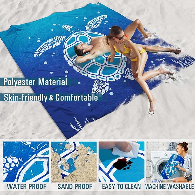 Beach Blanket Sandproof Waterproof 78''×81'' 1-5 Adults Oversized,Compact Lightweight Durable Beach Mat for Travel Camping Hiking Picnic Blanket