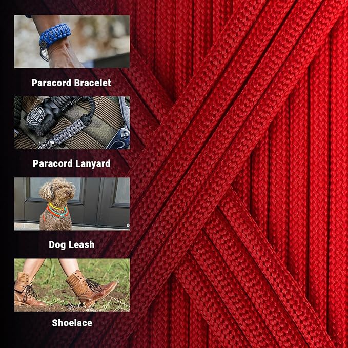WEREWOLVES Paracord Rope, 7 Strand Type III Parachute Cord 4mm 100ft / 200ft for Crafting, DIY Projects, Survival Bracelets (Red, 100 ft)