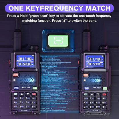 5RH Ham Long Rang Walkie Talkies 10W (Upgraded of UV-5R), 999CH One Key Frequency Match, 2500mAh Battery Rechargeable Walkie Talkies, with Programming Cable, Earpiece, Type-C Charging(1 Pack)