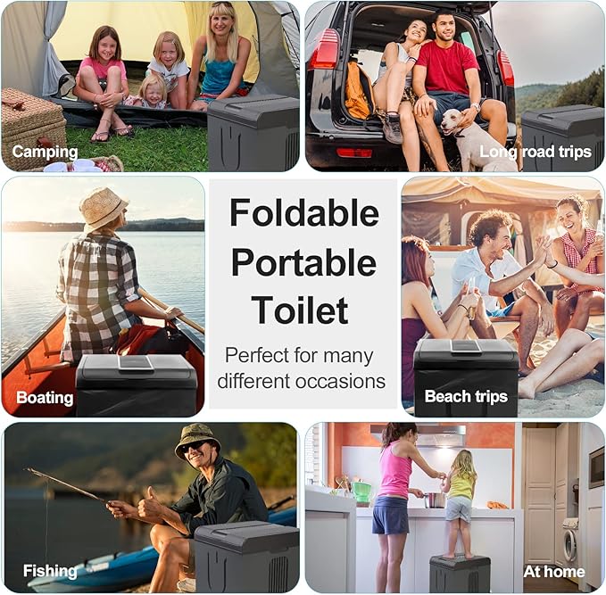 PORMYTRIP Portable Toilet Camping Toilet Foldable Toilet for Car Indoor Outdoor Commode Travel Toilet Portable Toilet for Camping,Tent,Hiking,Boating,Long Road Trips,Traffic jam,Home XX-Large Black