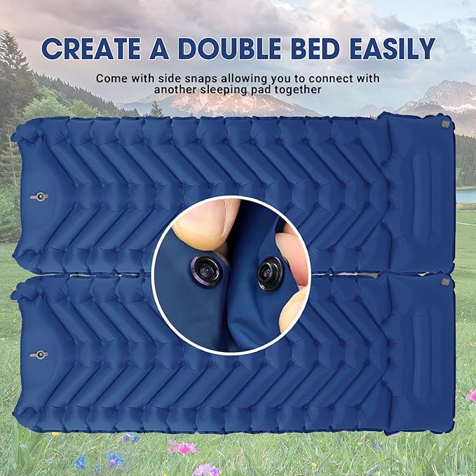 Sleeping Pad for Camping - Ultralight Camping Mattress with Pillow, Built-in Foot Pump, Compact Self-Inflatable Portable Camping Mat for Backpacking, Hiking, Car Traveling, Beach, Tent