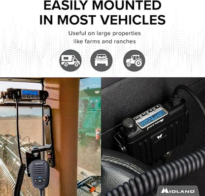 Midland – MXT115AGVP3 - 15 Watt GMRS MicroMobile Two Way Radio - Off Roading Outdoor Farm Radio - Extended Range 3dB gain Ghost Antenna, Antenna Cable, Mounting Bracket - Farm Tractor Bundle