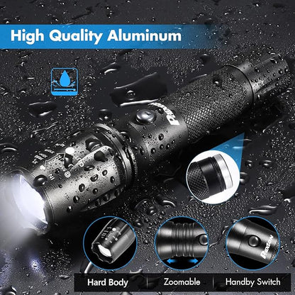 PHIXTON Rechargeable Flashlights High Lumens, 5000 Lumen USB C Chargeable LED Flashlight, Bright Strong Handheld Flash Lights, Long Lasting, Adjustable Focus, 5 Modes, for Emergencies Hiking Gift