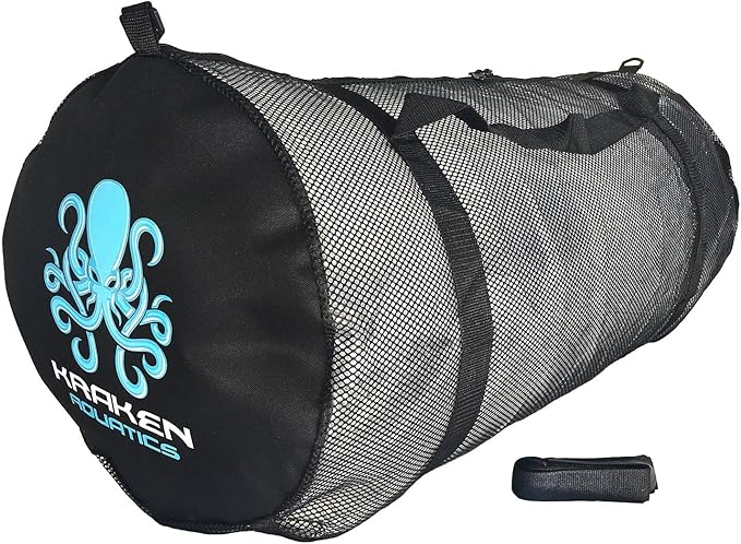 Mesh Duffle Bag with Shoulder Strap | Large Dive Bag for Scuba Diving Gear, Snorkeling, Freediving, Spearfishing, Swimming & Beach | Heavy-Duty Mesh Duffel Bag for Quick Drying