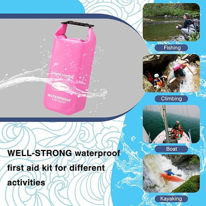 Waterproof First Aid Kit Roll Top Boat Emergency Kit with Waterproof Contents for Fishing Kayaking Boating Swimming Camping Rafting Beach Pink