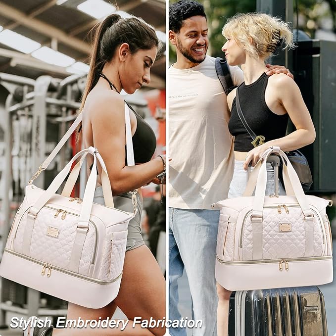Weitars Gym Bag For Women,Travel Duffel Bag Weekender Bag,Sport Bag With Shoes Compartment And Wet Pocket,Large Carry On Bag Overnight Hospital Bag For Travel,Shopping (Beige)