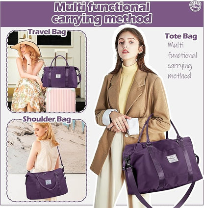 Small Gym Bag for Women, Dark Purple Stylish Duffle Travel Bag for Plane, Lightweight Duffle Bag for Women, Sport Gym Tote Bag with Wet Pocket for Yoga, Pilates, Swimming