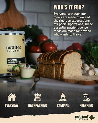 Nutrient Survival Vitamin Butter Powder, Freeze Dried Prepper Supplies & Emergency Food Supply, 16 Essential Nutrients, Soy & Gluten Free, Shelf Stable Up to 10 Years, One Can, 204 Servings